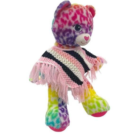 Build A Bear BABW Workshop Multicolor Rainbow Leopard 17" Plush BAB With Poncho - Picture 2 of 8